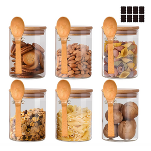 6pk. Glass Jars with Bamboo Lids and Spoons