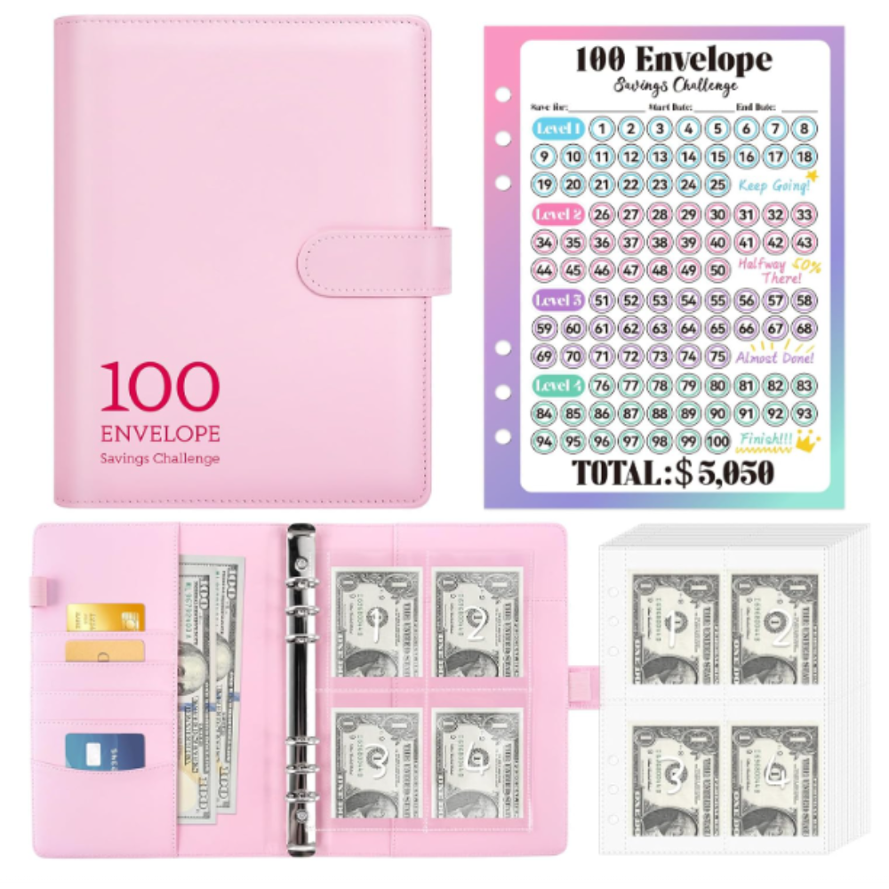 100 Envelopes Money Saving Challenge Book with Laminated Tracker