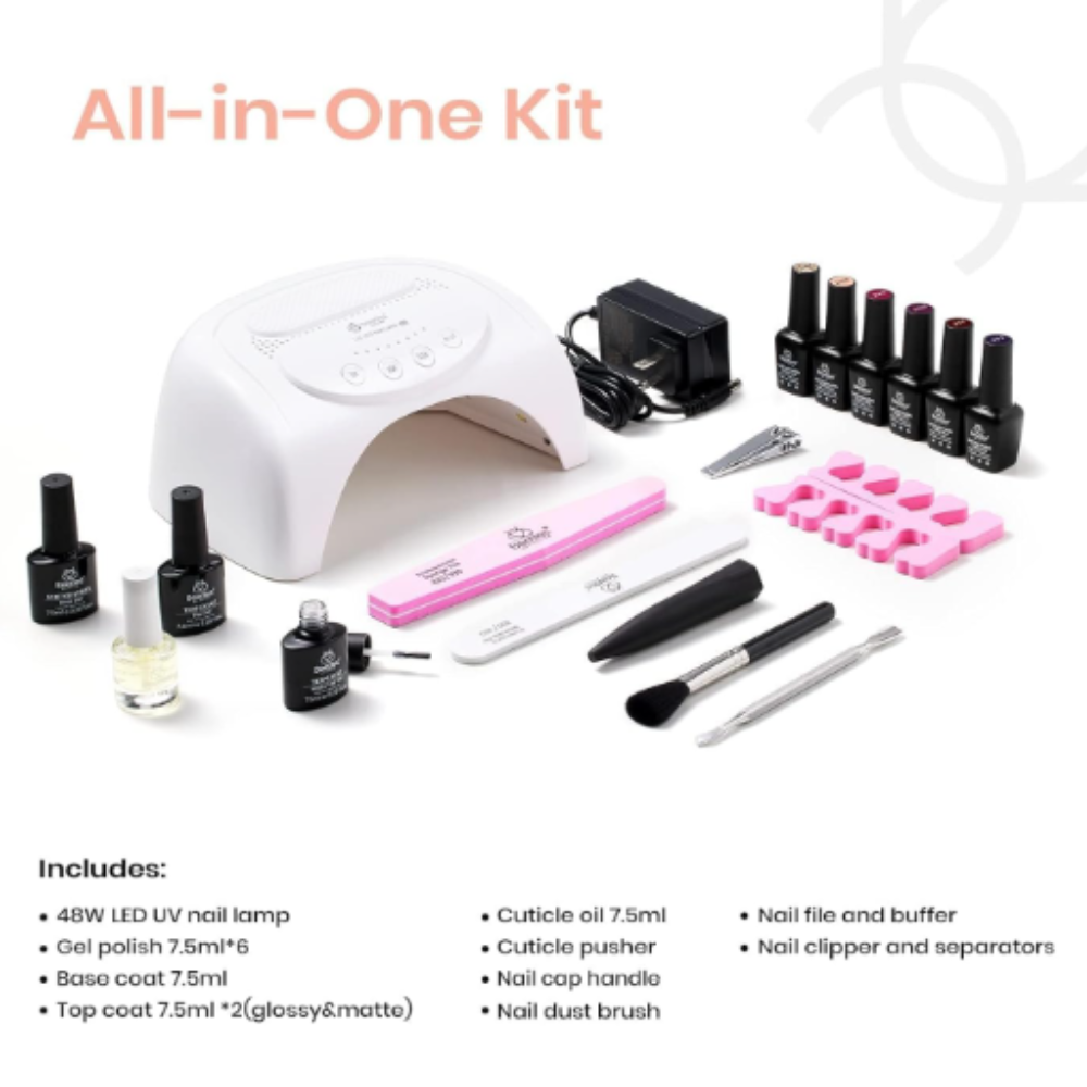 Gel Nail Polish Starter Kit with 48W Uv LED Light