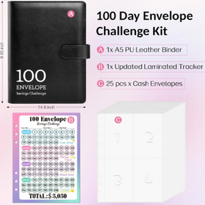 100 Envelopes Money Saving Challenge Book with Laminated Tracker